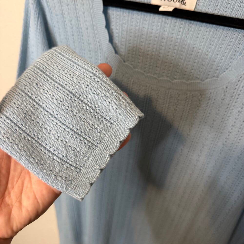 Wool& Daisy Pointelle Sweater Light Blue Women's Size Large - Picture 4 of 7